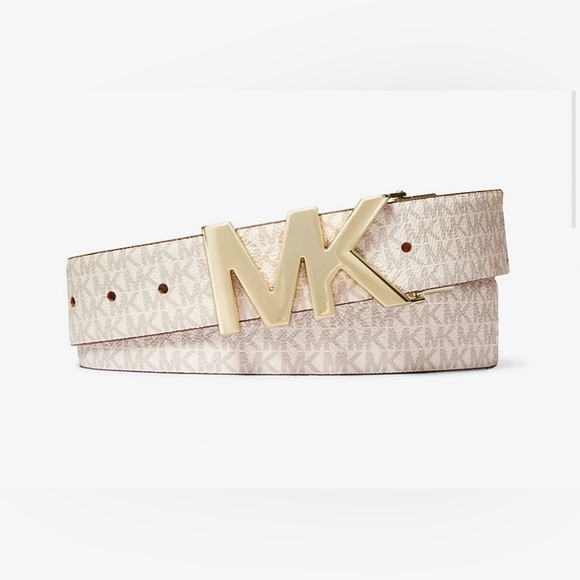 NWT! Michael Kors reversible waist belt in white leather and MK logos. S and M - Picture 3 of 16